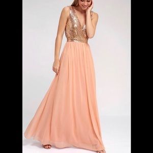 LuLu’s Elegant Encounter Rose Gold Sequin Maxi Dress - Size MD